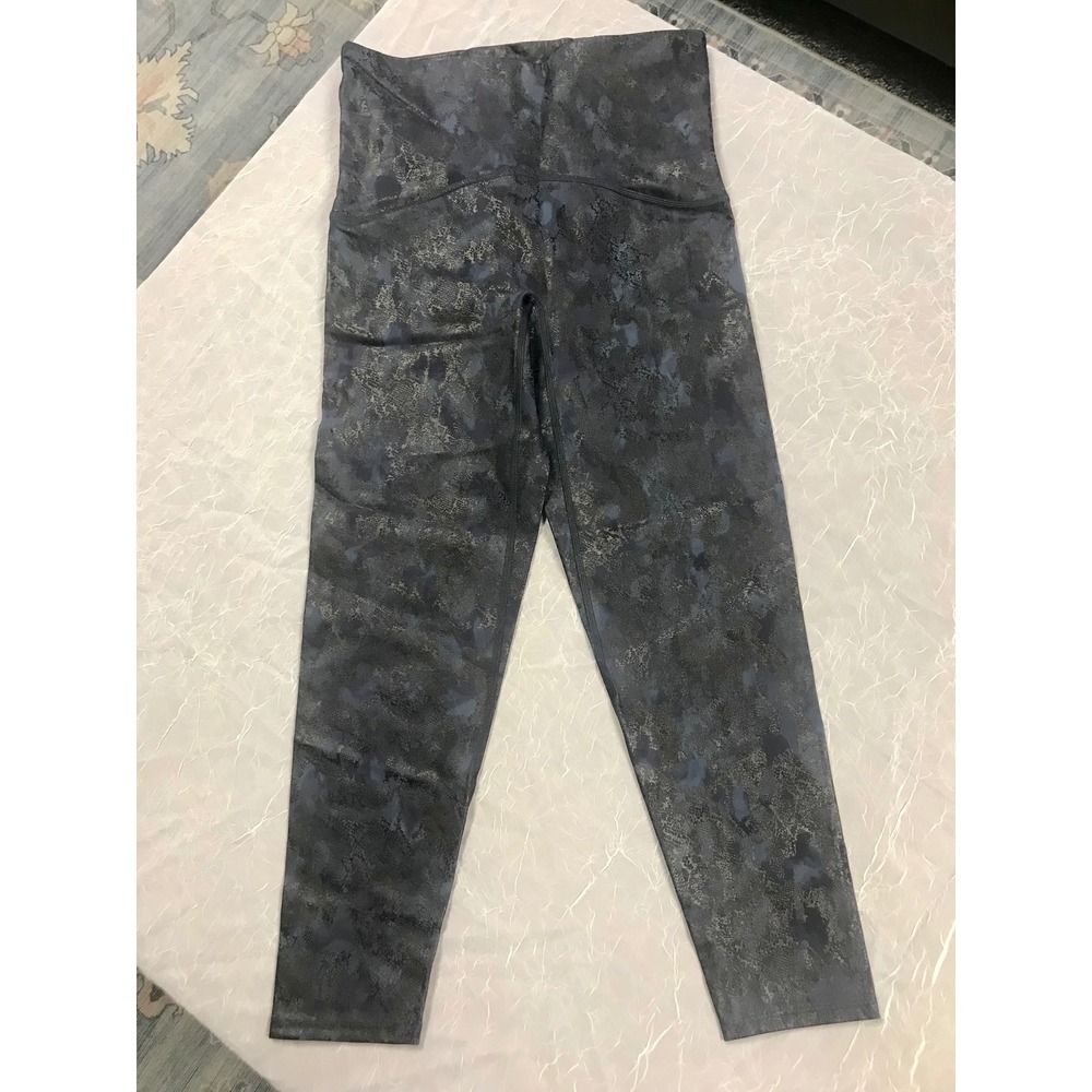 Spanx Metallic‎ Snakeskin High Waisted Leggings Navy Charcoal Size Medium M
